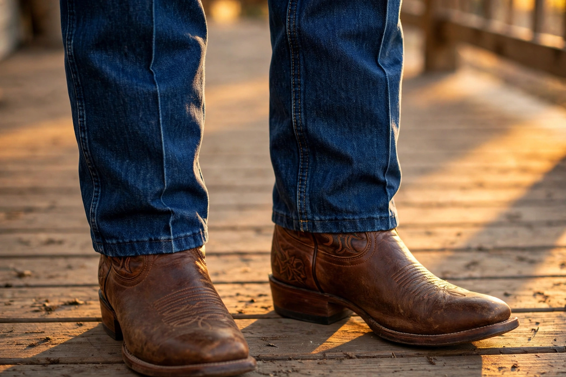 Cowboy boots with crisp heavy-starch jeans and a sharp crease